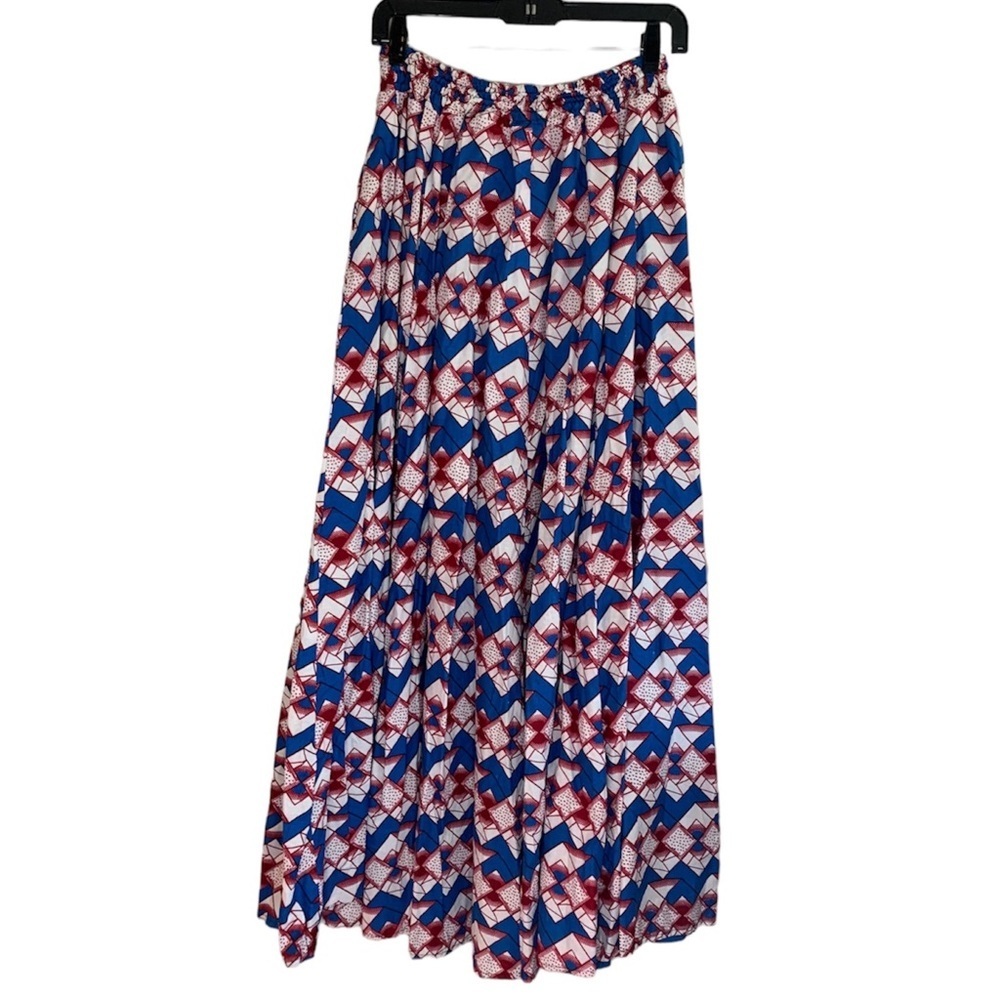 Rainbow Blue, White and Maroon Full Circle Maxi Skirt with Pockets, 100% Cotton